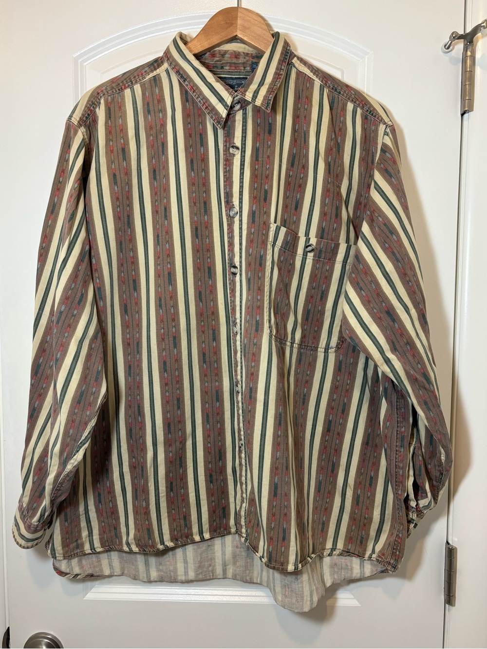 Casual Striped Button-Down Shirt - Beige, Brown, Green #416